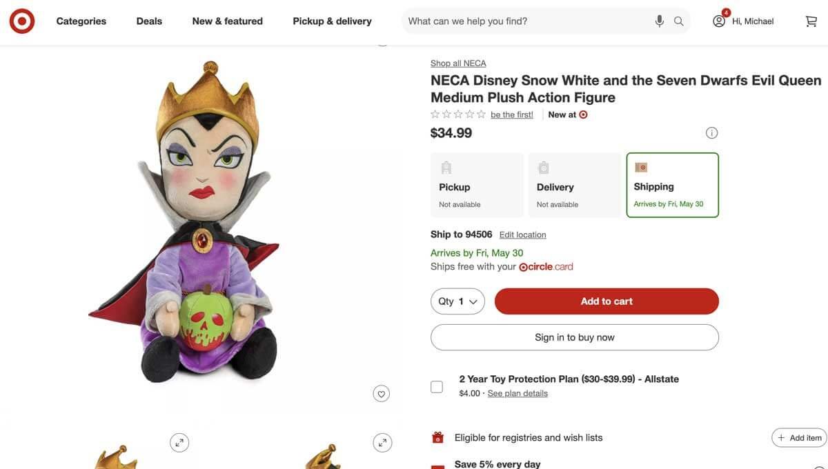 NECA-Disney-Snow-White-and-the-Seven-Dwarfs-Evil-Queen-Medium-Plush-Target-Listing