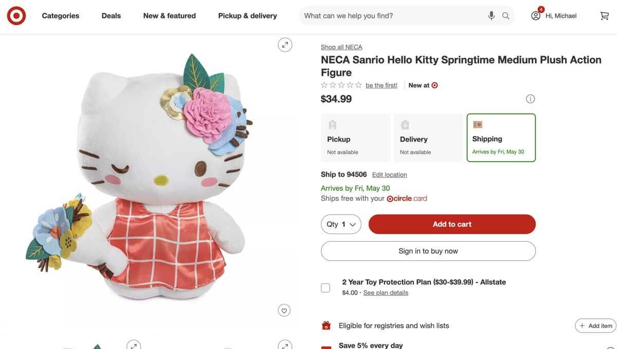 NECA-Sanrio-Hello-Kitty-Springtime-Medium-Plush-Action-Figure-Target-Listing