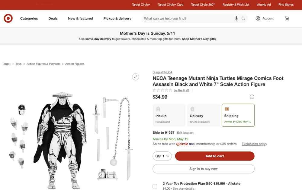 NECA-TMNT-Mirage-Comics-Foot-Assassin-Black-&-White-target-listing