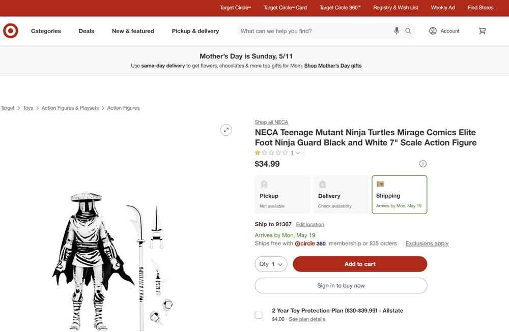 NECA-TMNT-Mirage-Comics-Foot-Ninja-Gaurd-Black-&-White-target-listing