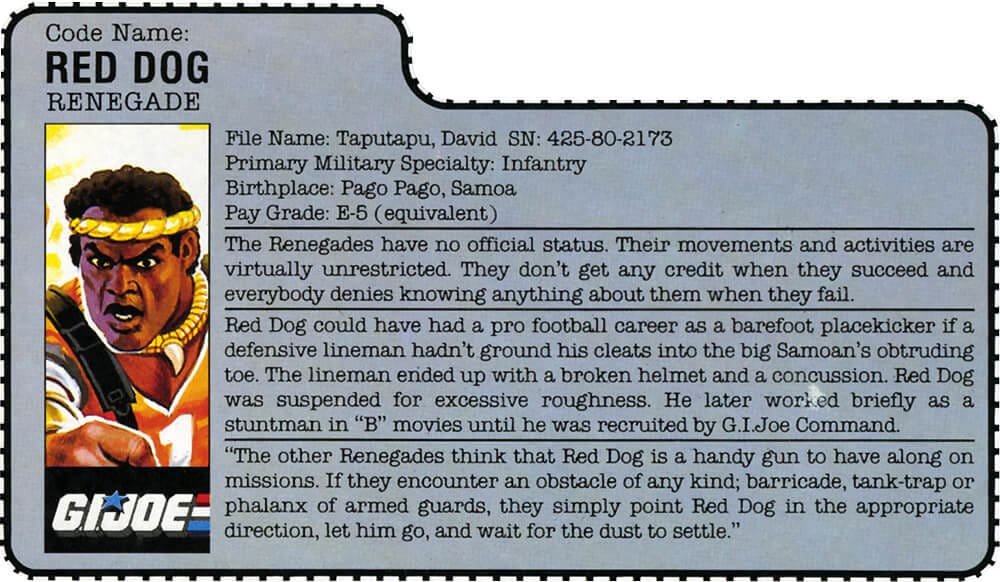 Red Dog-GI-Joe-1987-Renegades-Vintage-File-Card