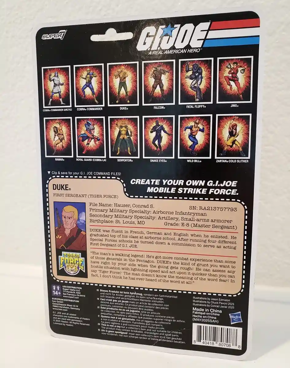 Tiger Force Duke GI Joe Super7 ReAction+ Target Exclusive Card Back