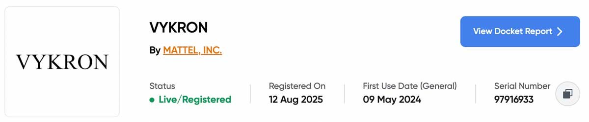 Vykron-MOTU-Mattel-Trademark-Registered