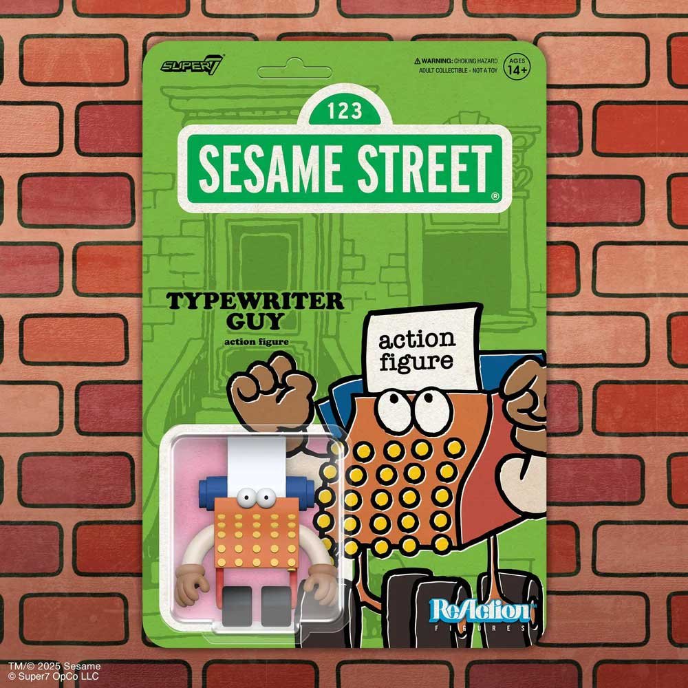 Sesame Street Super7 ReAction Wave Typewriter Guy cardback front graphic