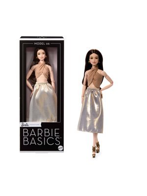 Barbie Basics Collectible Doll, Model 06 with Brunette Hair in Shimmery Golden Skirt & Halter