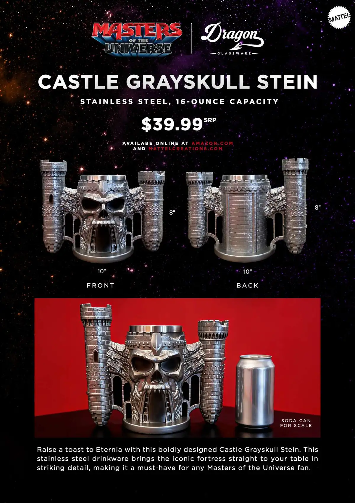 Masters of the Universe Castle Grayskull Stein from Dragon Glassware 16-ounce stainless steel