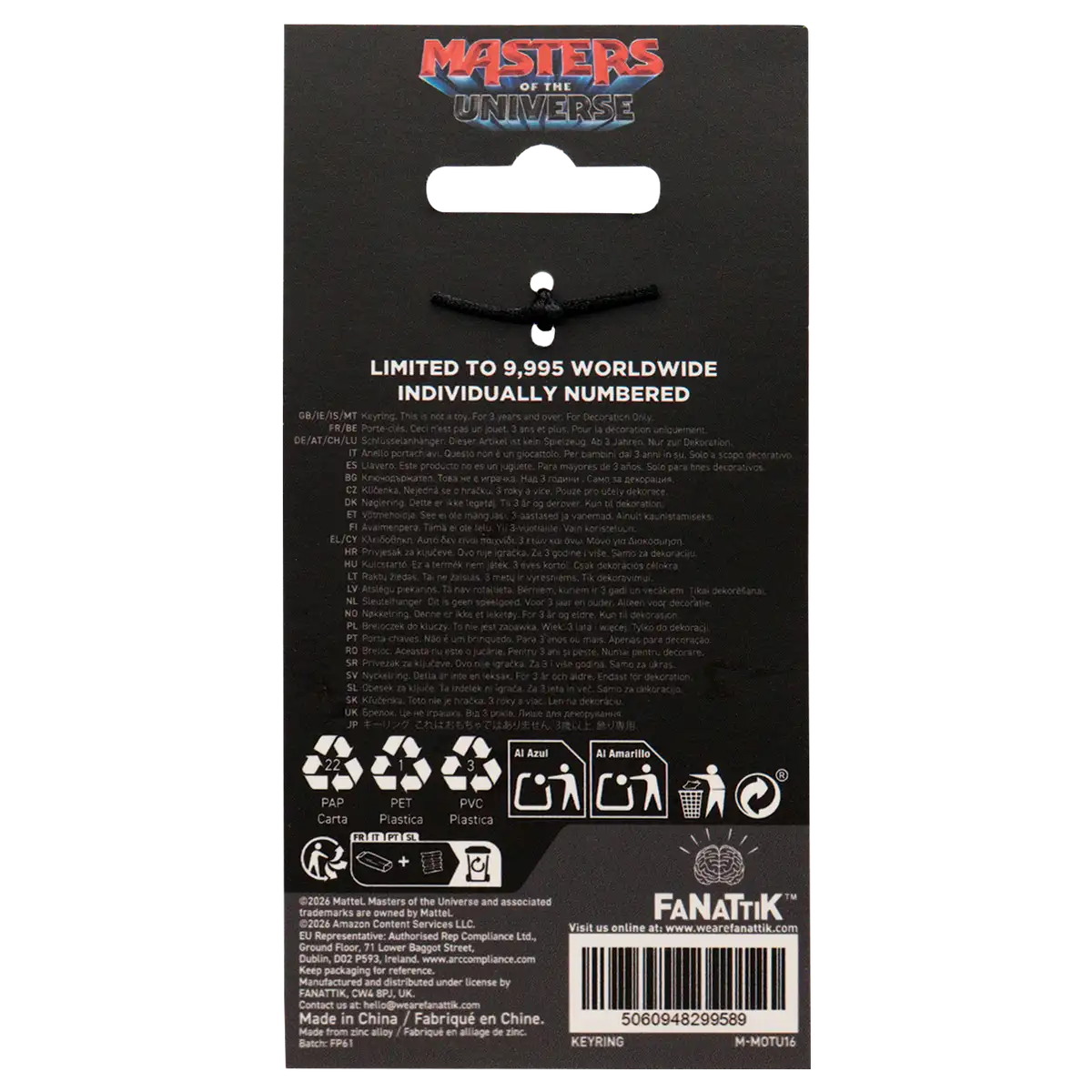 Fanattik He-Man pin badge collector packaging back