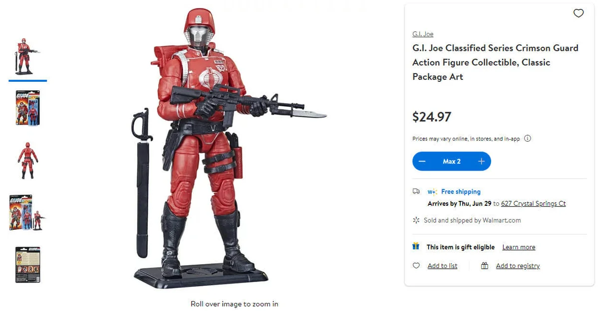 Crimson Guard GI Joe Classified Series Retro Card Back Walmart Product Page