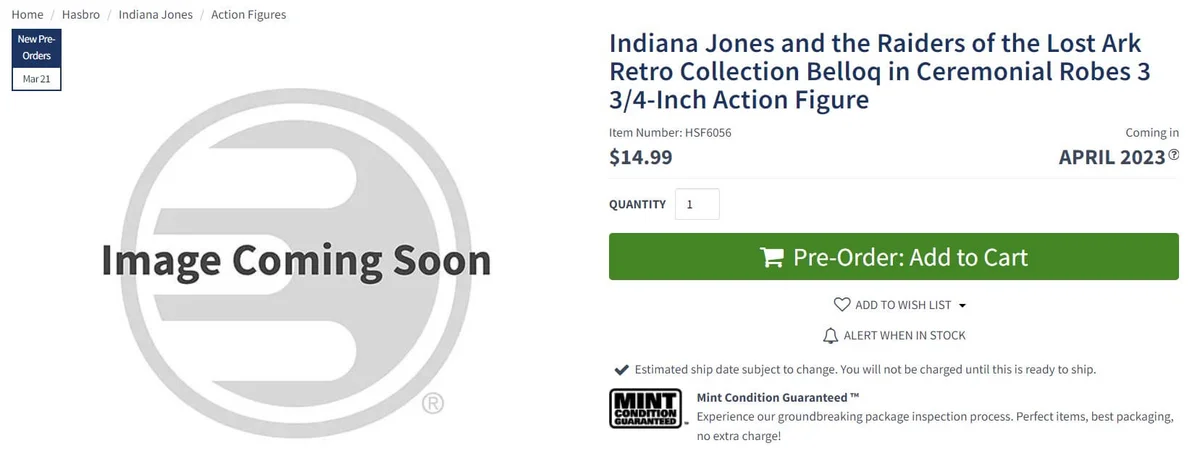 Indiana Jones Belloq EE Listing