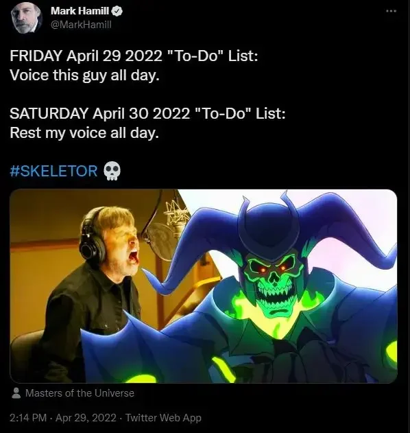 Mark Hammill Voicing Skelegod Masters of the Universe Revelation