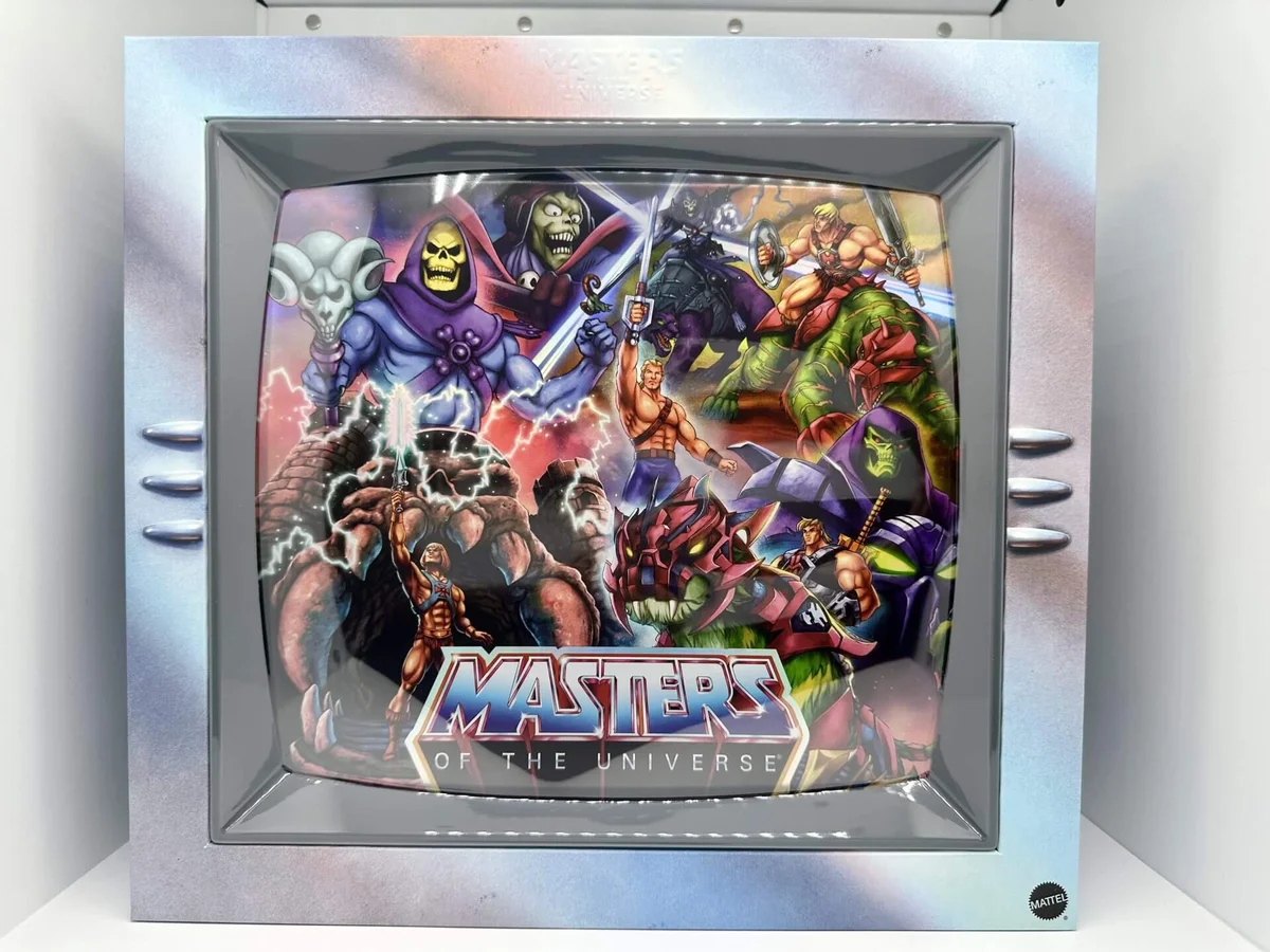 Mattel Creations MOTU Origins He-Man 40th Anniversary 4-Pack outter box tv front