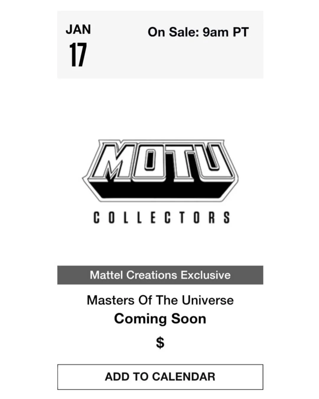Mattel Creations Mystery Masters of the Universe Listing Jan 17th