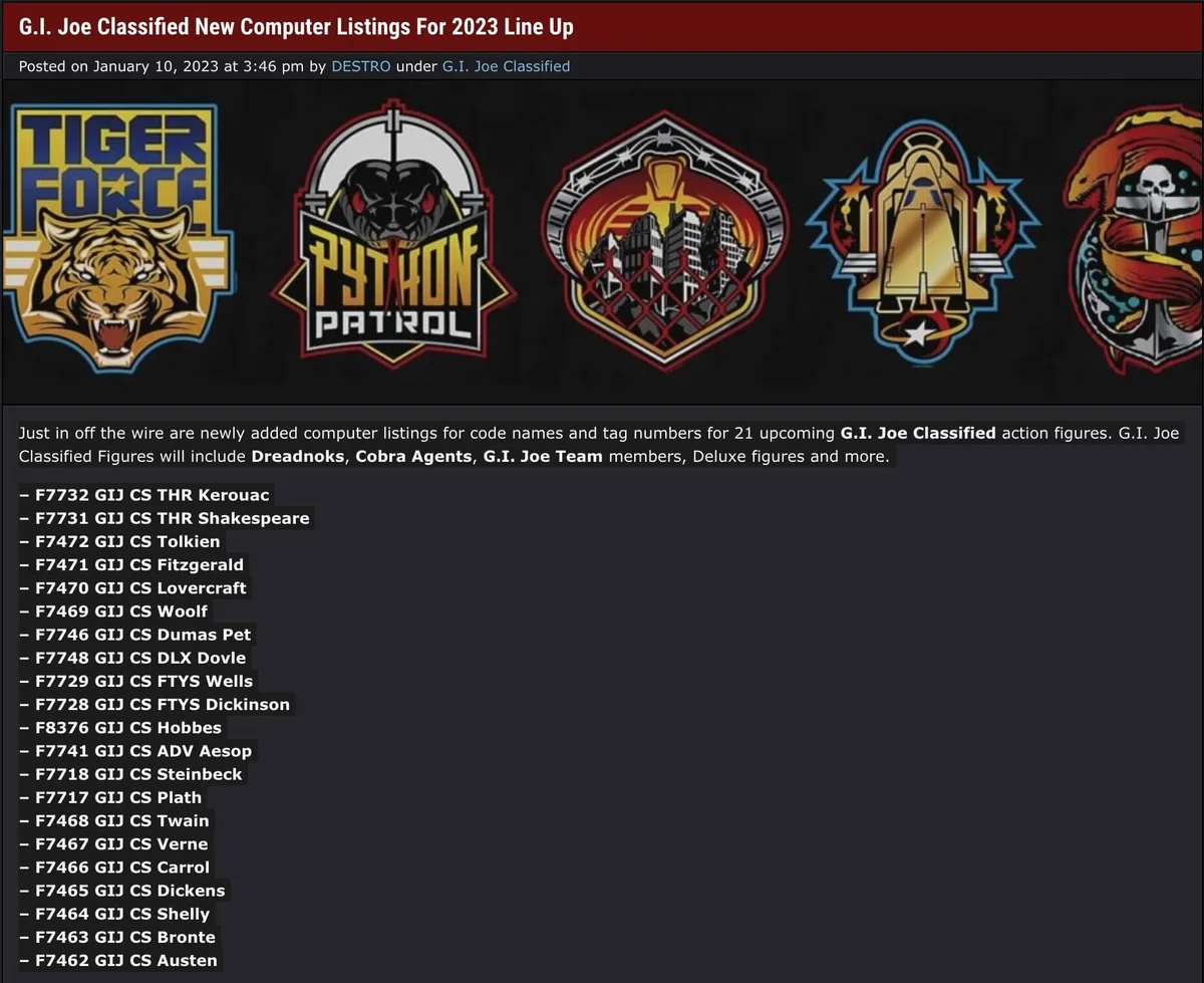New GI Joe Classified Series Listings with Code Names