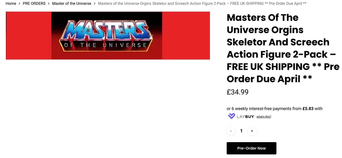 Skeletor and Screeech MOTU Origins Preorder Page