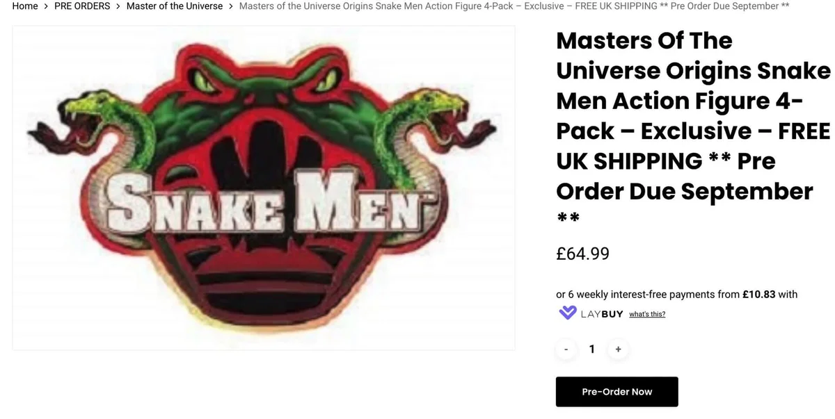 Snake Men 4-Pack MOTU Origins Preorder Page