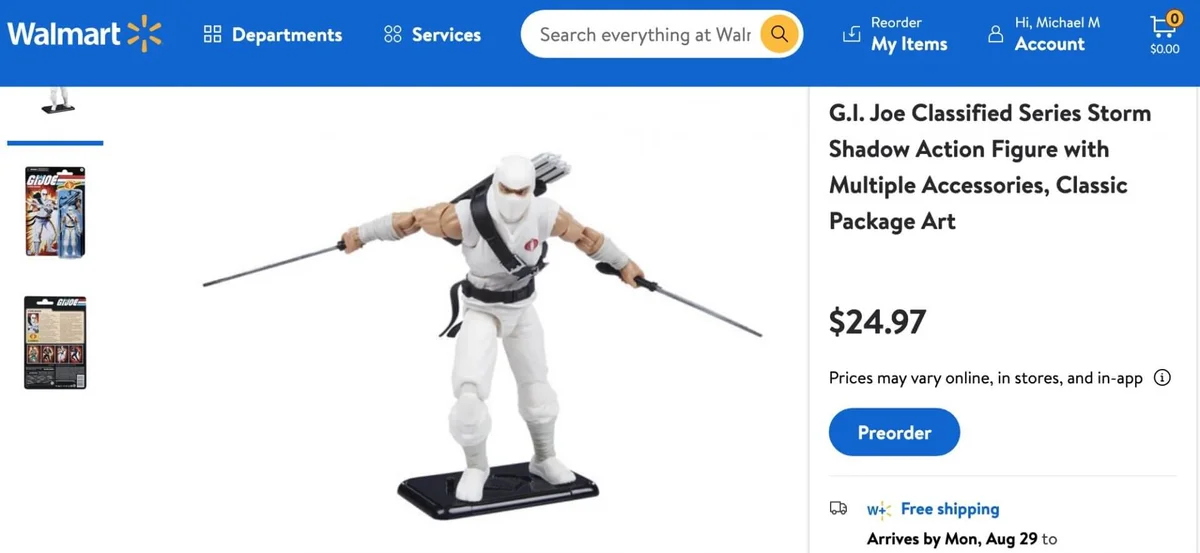 Storm Shadow GI Joe Classified Series Retro Cardback Walmart Preorder