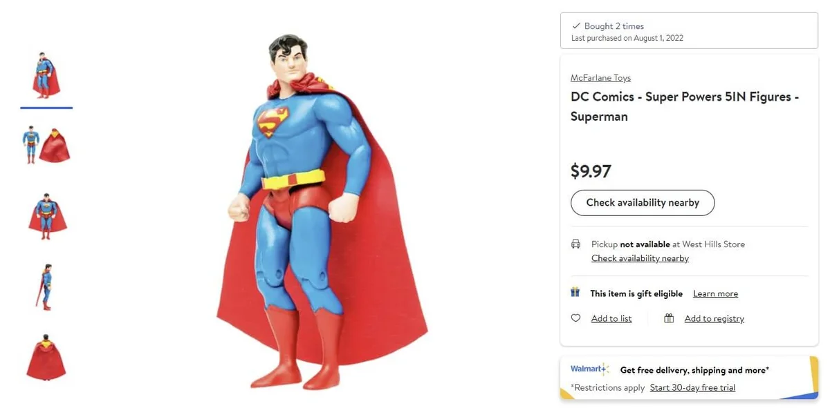 Superman Super Powers Walmart listing