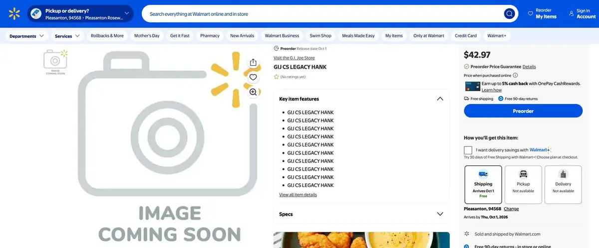 Legacy GI Joe Classified Series Walmart Listing