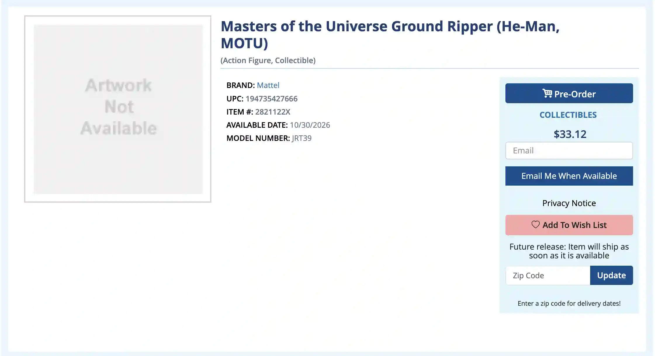 Masters of the Universe Ground Ripper JRT39