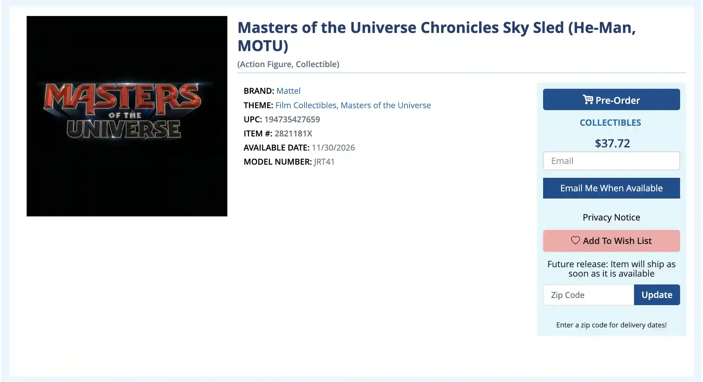 Sky Sled MOTU Chronicles JRT41