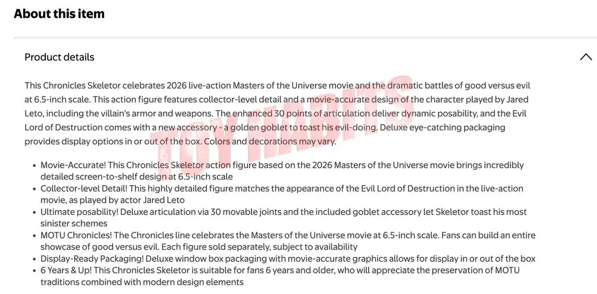 Skeletor v2 MOTU Chronicles Walmart Listing Figure Details