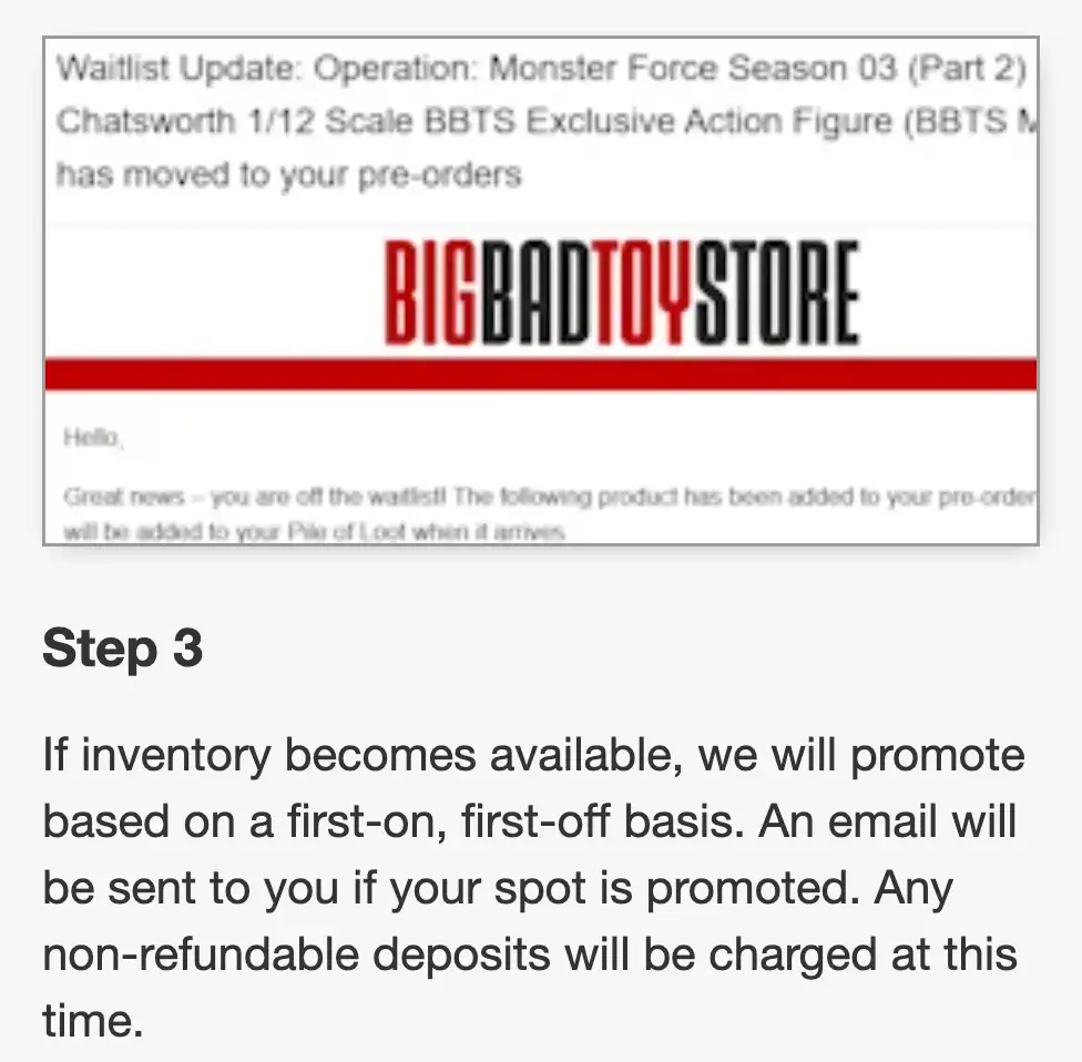 BBTS Big Bad Toy Store Waitlist Step 3