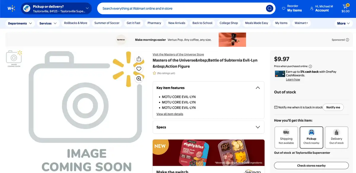 Evil Lyn Battle of Subternia MOTU Core Walmart Listing