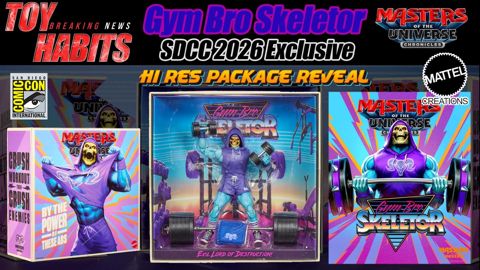 Gym Bro Skeletor MOTU Chronicles SDCC 2026 Exclusive Hi Res Package & Art Reveal