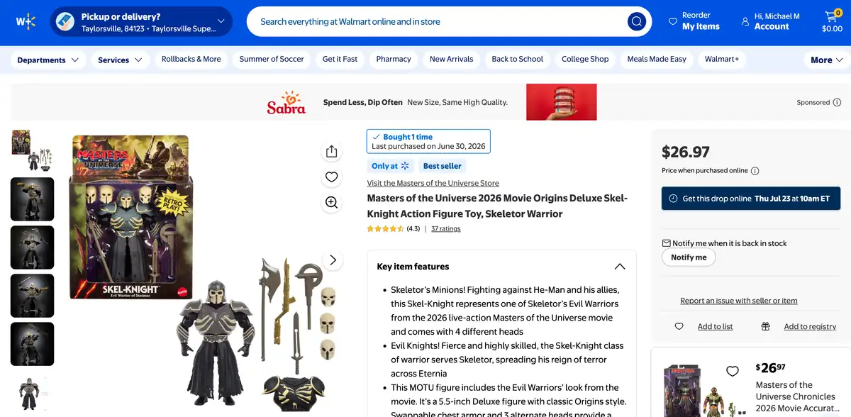Skel Knight MOTU Origins Movie Walmart Collector Con July 23 2026 Listing