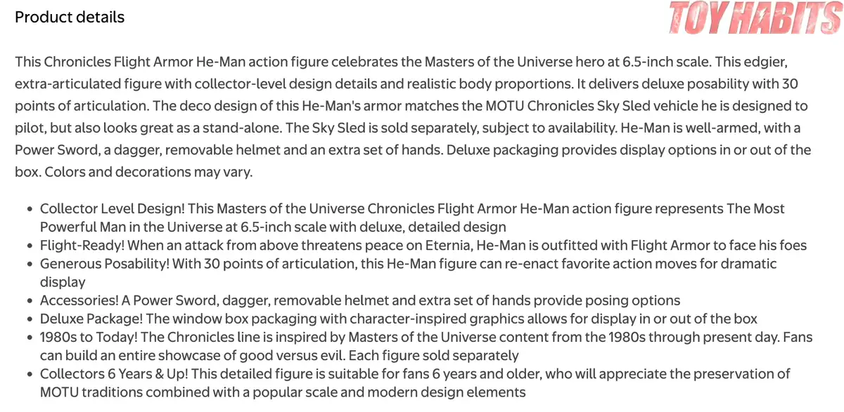 Flight Armor He-Man MOTU Chronicles Official Details