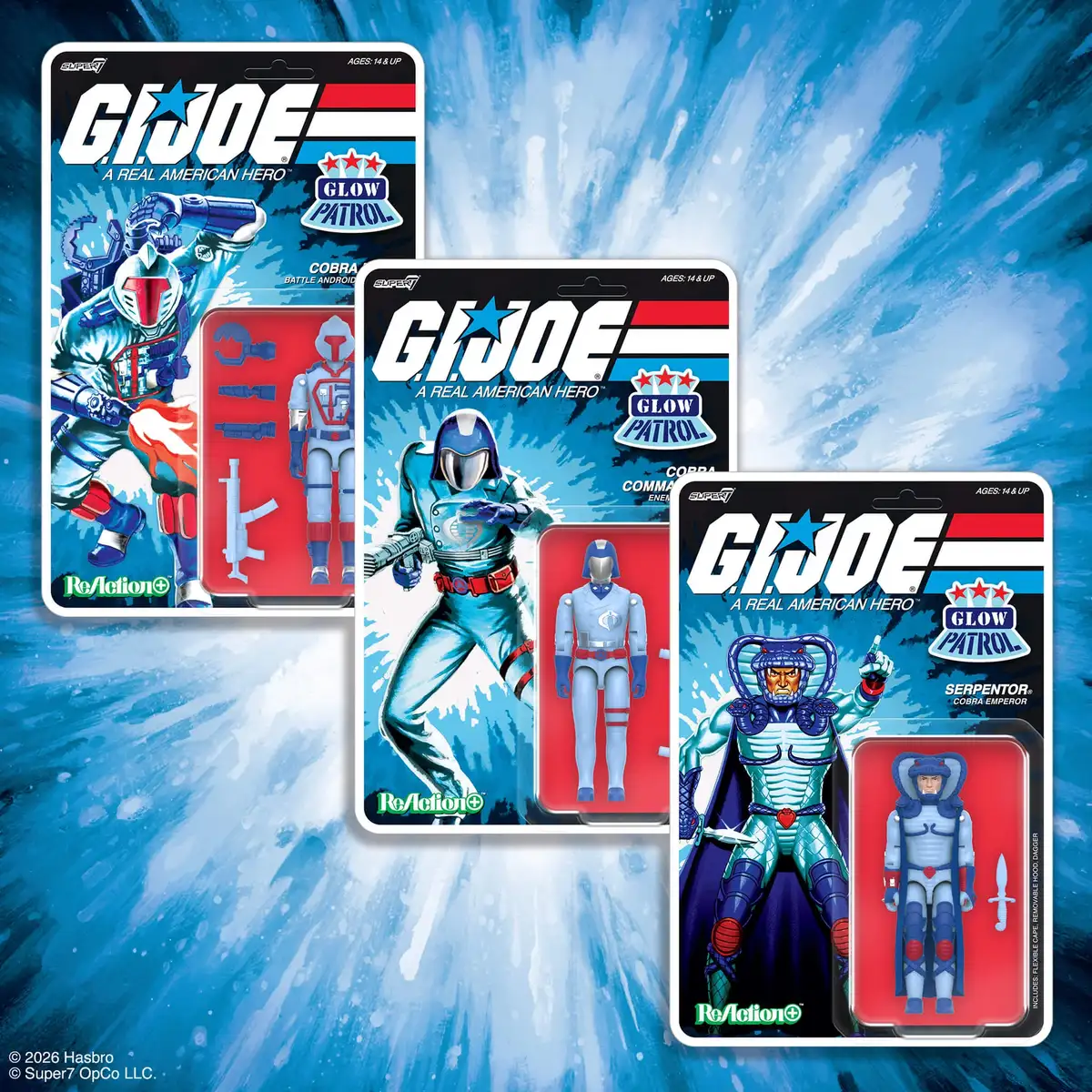 G.I. Joe ReAction+ Cobra Commander, Serpentor, and B.A.T. (Glow Patrol   Blue) SDCC 2026 Exclusive 3 Pack 03