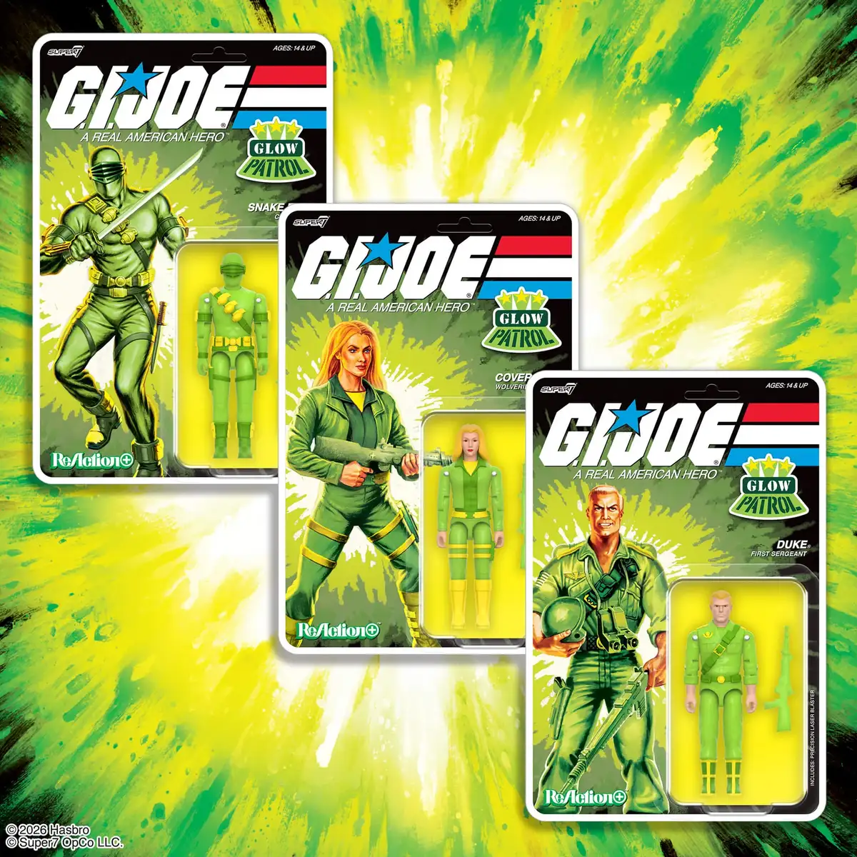 G.I. Joe ReAction+ Duke, Snake Eyes, and Cover Girl (Glow Patrol   Green) SDCC 2026 Exclusive 3 Pack Action Figure Set 18