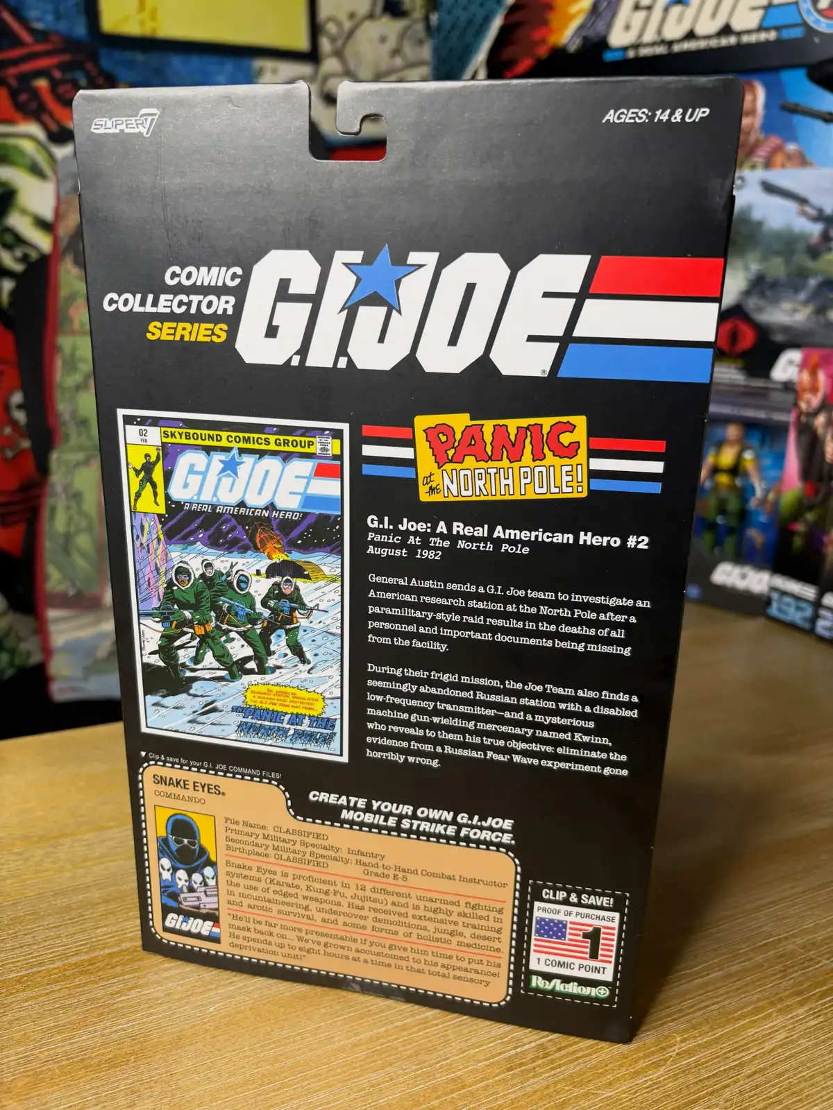 Snake Eyes Panic at the North Pole Skybound Comic GI Joe Super7 ReAction+ In Hand Images 4