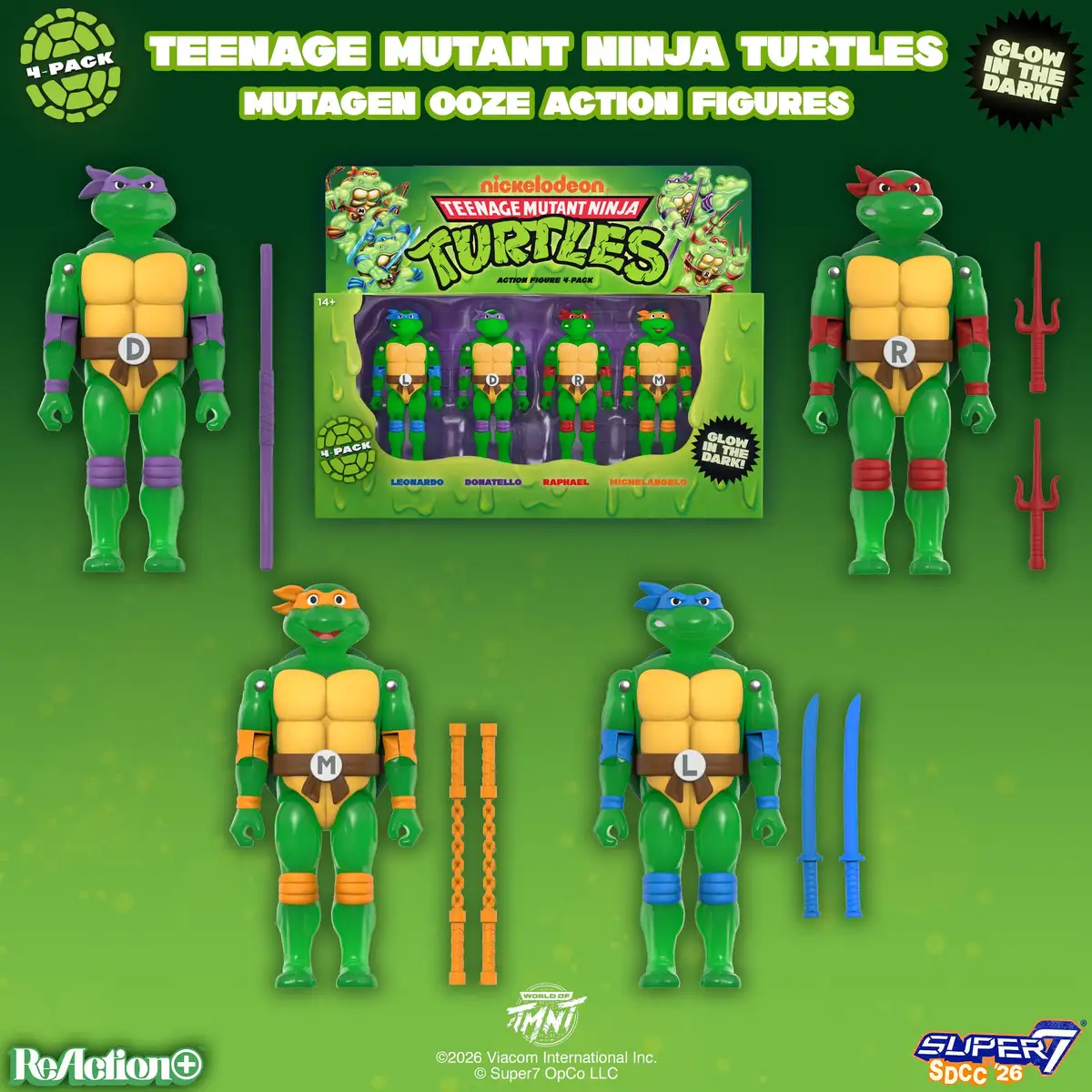 Teenage Mutant Ninja Turtles ReAction+ Mutagen Ooze Turtles SDCC 2026 Exclusive Action Figure Set 03