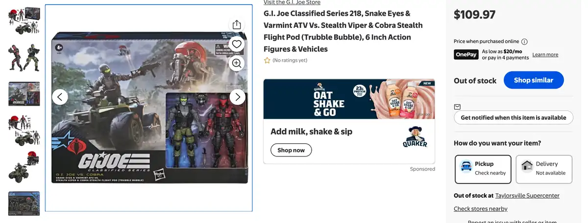 Snake-Eyes-&-Varmint-ATV-and-Cobra-Stealth-Viper-&-Stealth-Flight-Pod-Walmart Listing
