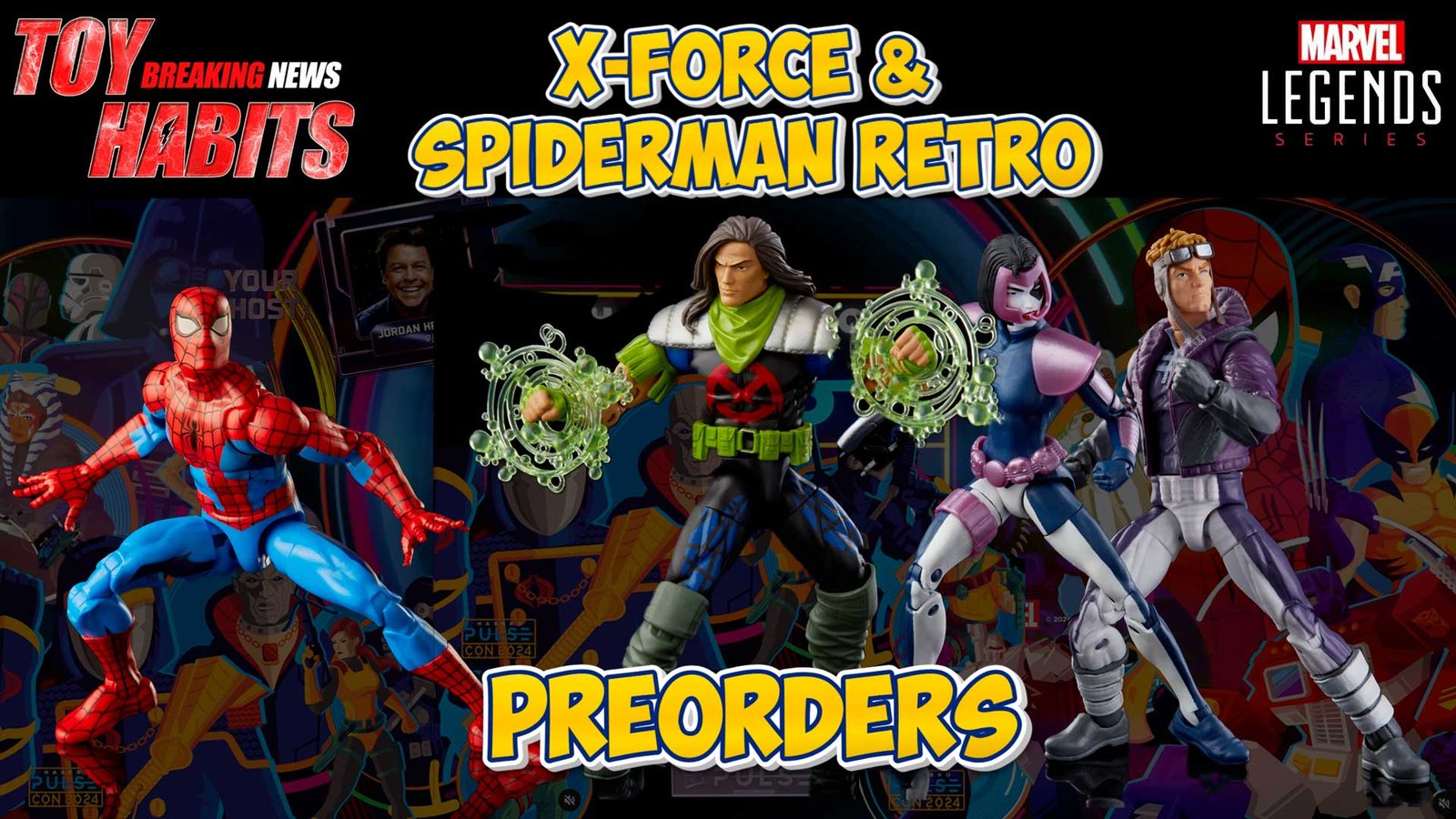 X-Force-Marvel-Legends-Domino,-Rictor-&-Cannonball-3-pack-plus-Spiderman-Retro-Cel-Shade-Preorders