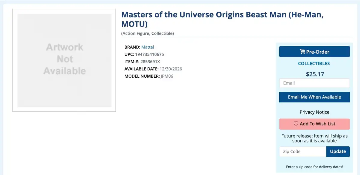 Beast Man Masters of the Universe Origins Cardback Art Deep Discount Listing