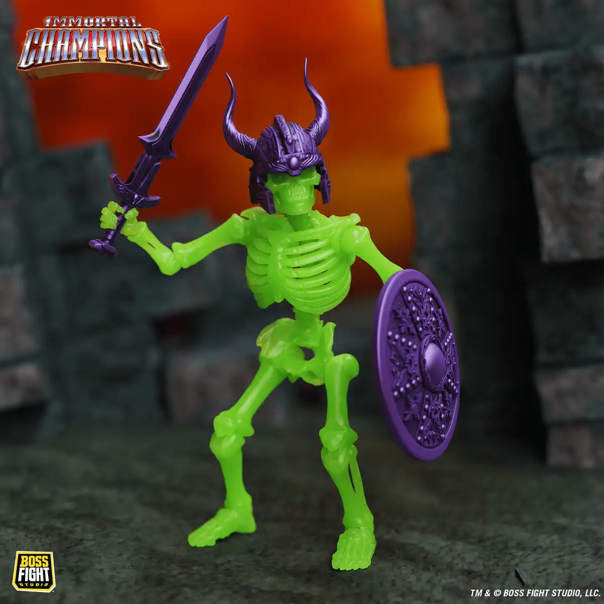 Boss Fight Studio Immortal Champions Limited Edition Green Glow Skeletal Guardian Action Figure Highly Articulated Glow in the Dark Skeleton Collectible Figurine with Accessories – 5.5” Scale 06