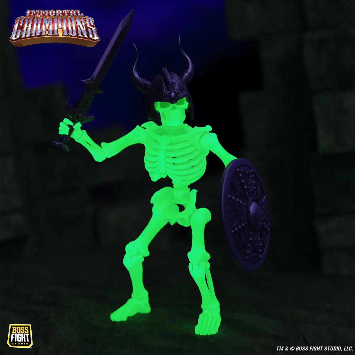 Boss Fight Studio Immortal Champions Limited Edition Green Glow Skeletal Guardian Action Figure Highly Articulated Glow in the Dark Skeleton Collectible Figurine with Accessories – 5.5” Scale 07