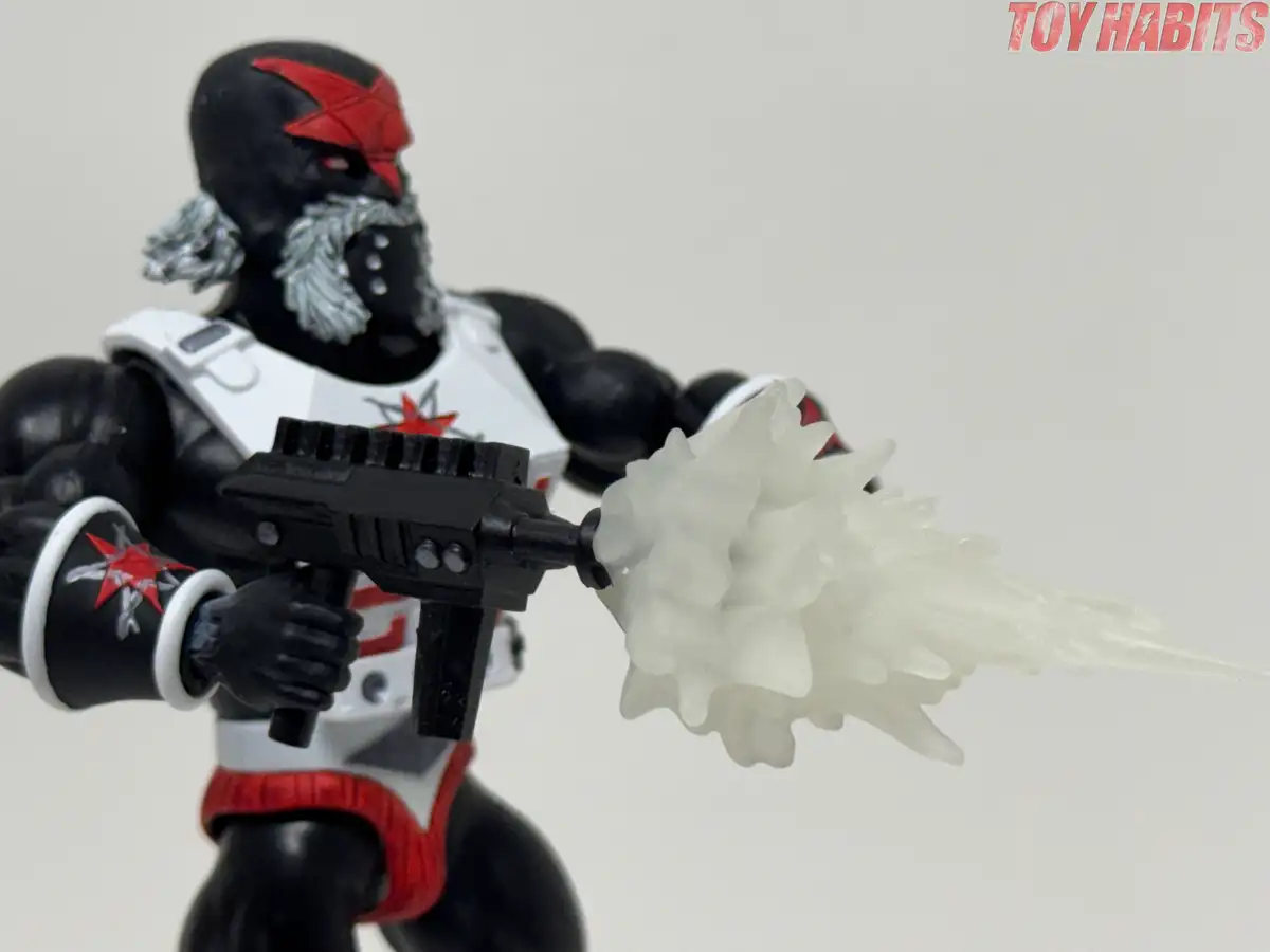 The black battle axe features broad, angular blades and red accents that match the other Anti-Eternia weapons.