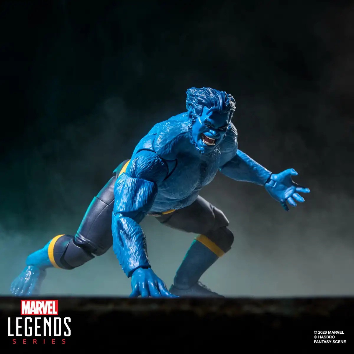 Beast is shown crouching, highlighting the sculpted fur across his arms, chest, and legs.