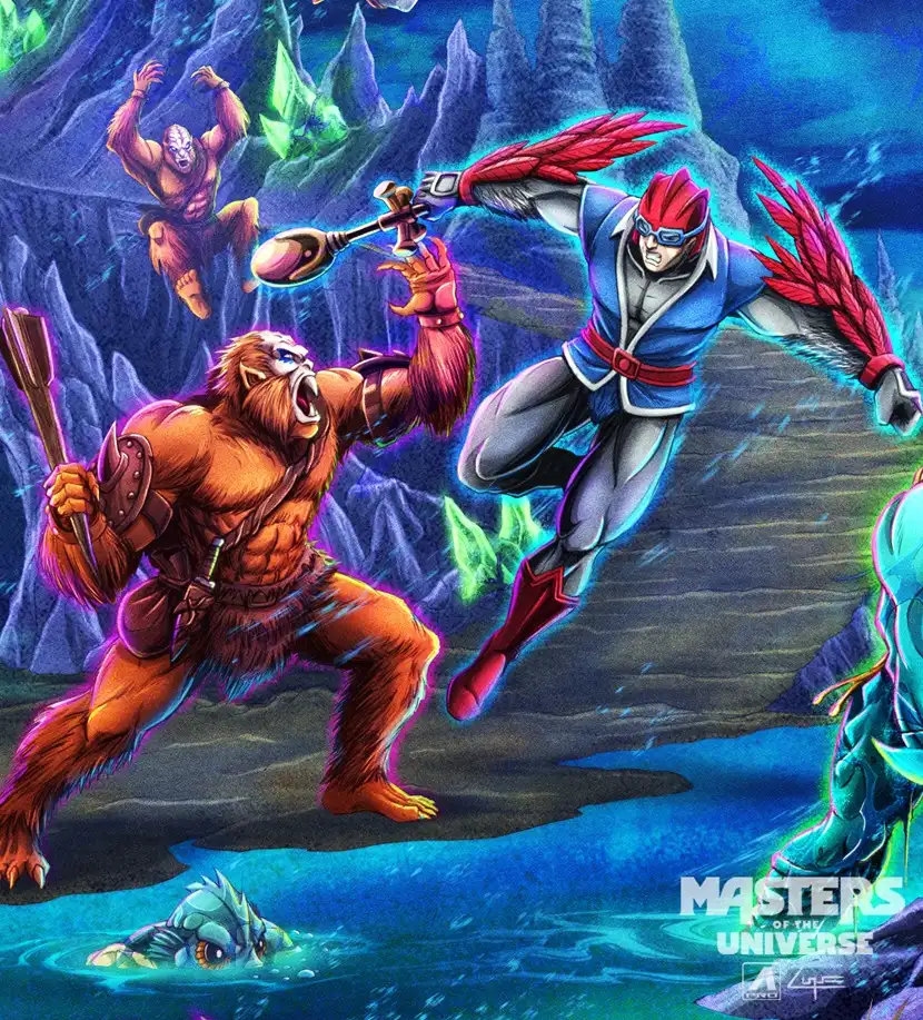 Battle for Subternia MOTU Origins Primal Captain and Avion Warrior illustration