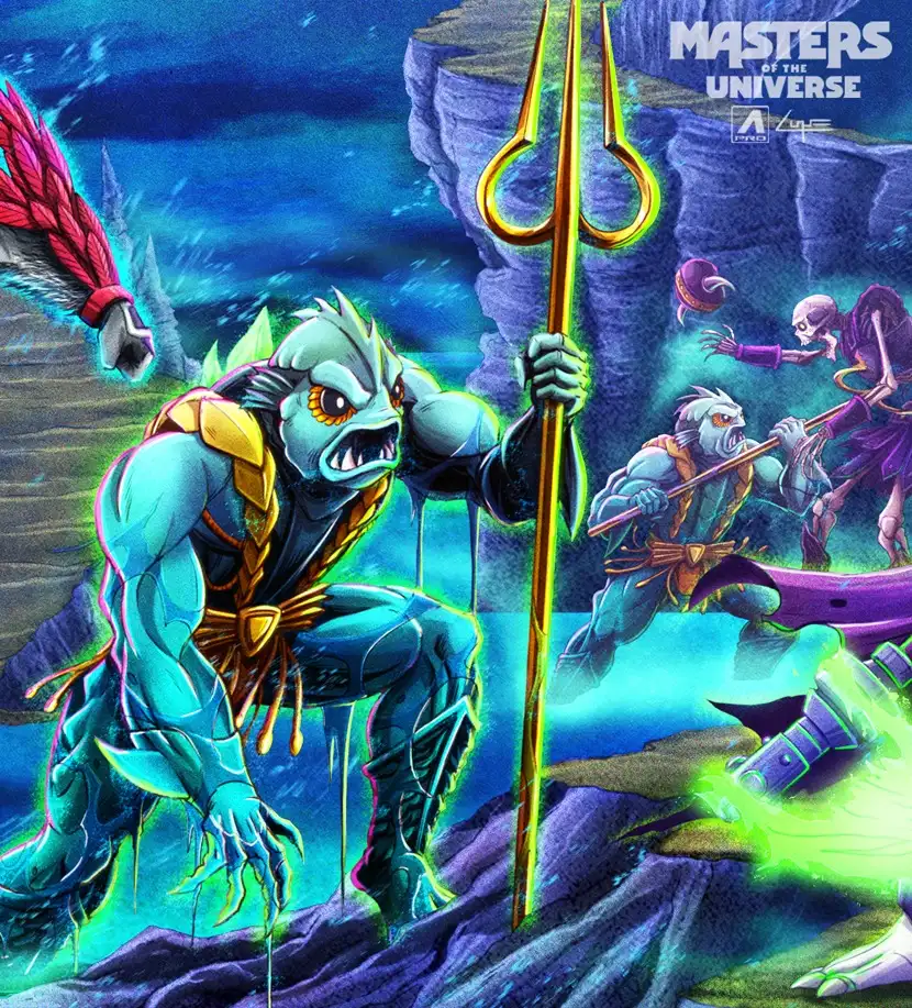 Battle for Subternia MOTU Origins Aquatican Mer-Warrior with Trident illustration