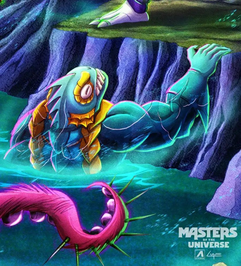 Battle for Subternia MOTU Origins Aquatican Mer-Warrior at the Waterway illustration