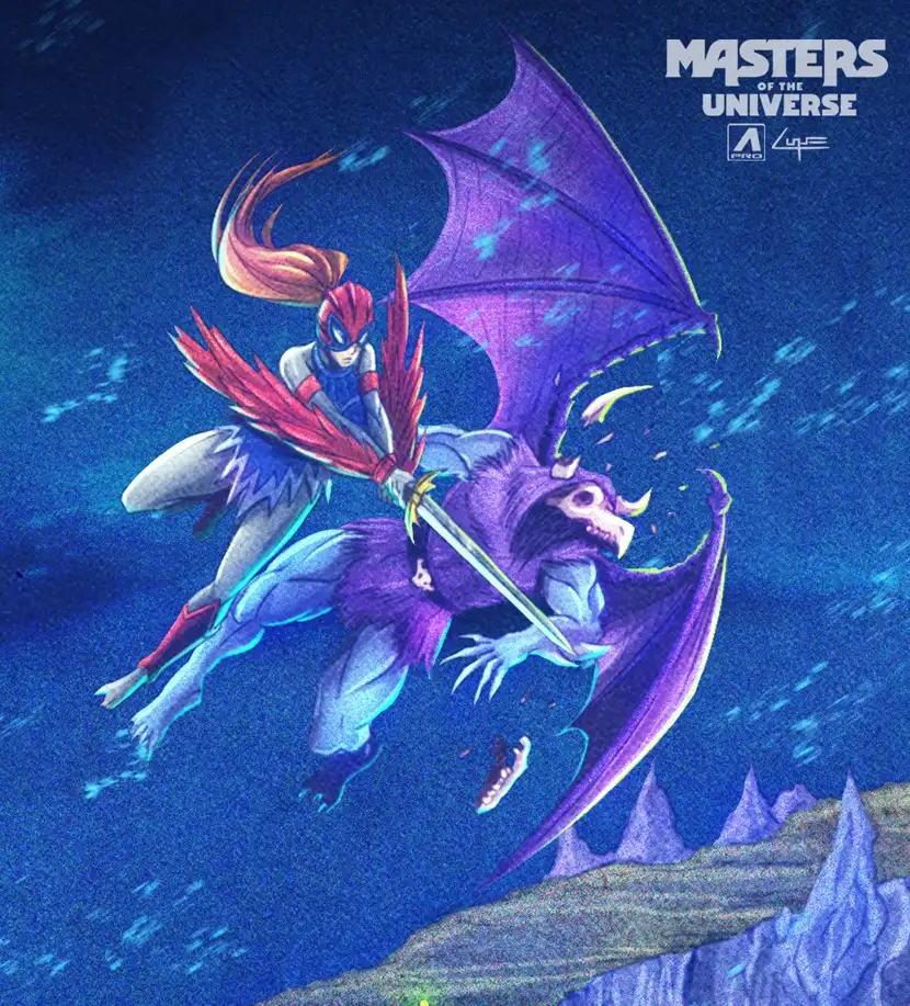 Battle for Subternia MOTU Origins Avion Warrior and Skelcon illustration