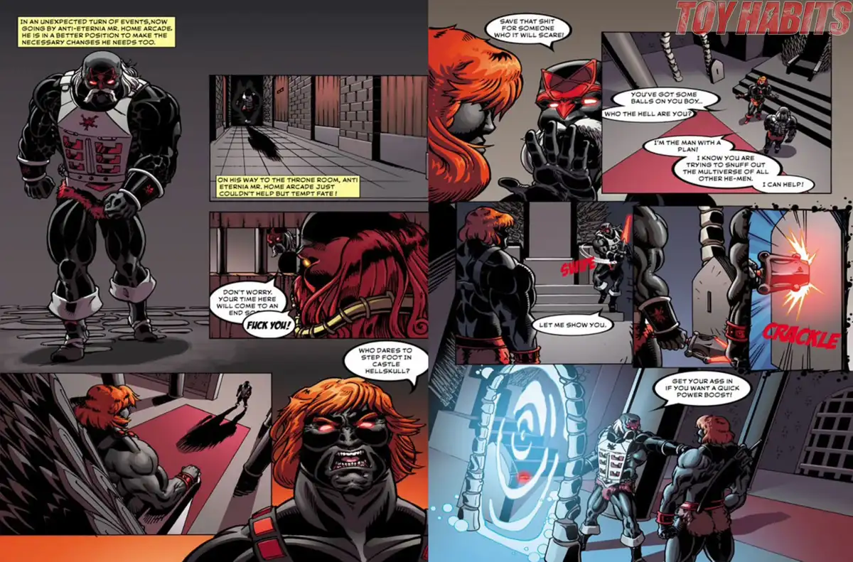 The middle pages follow the disguised Anti-Eternia Mr.