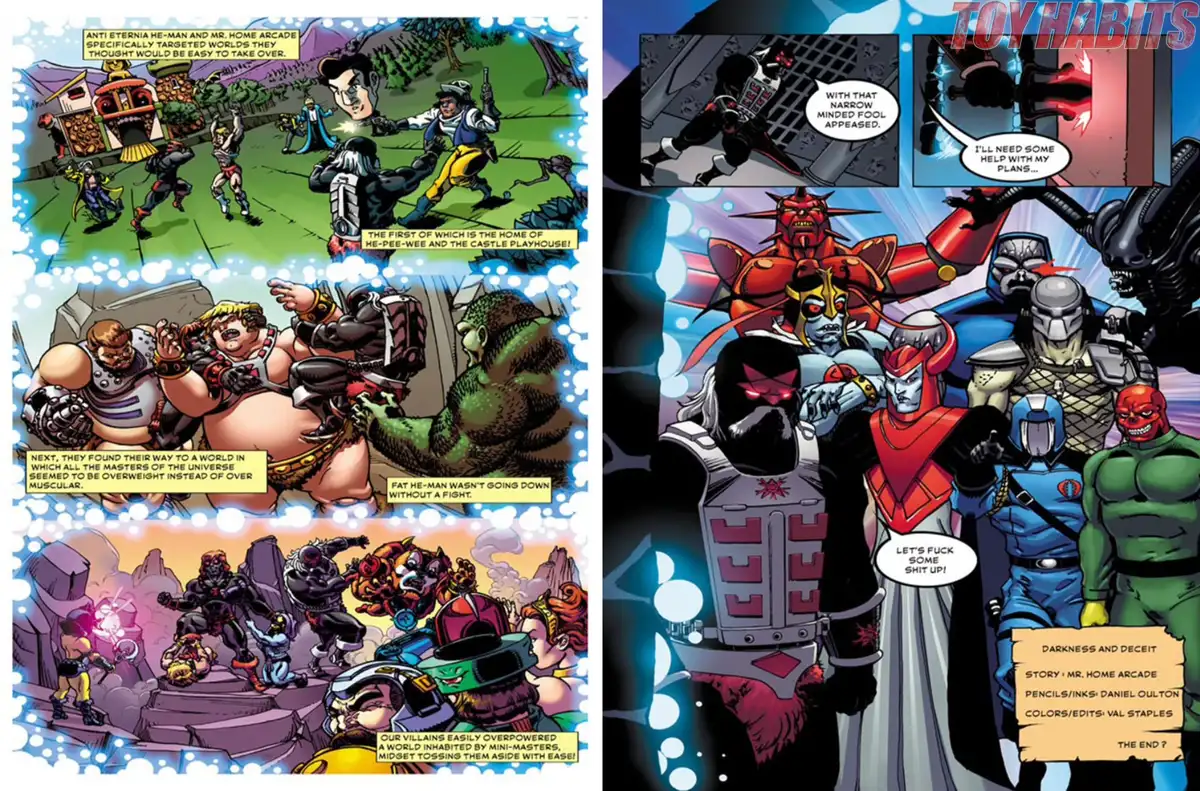 The final pages reveal the larger scheme involving villains gathered from across the multiverse, setting up the next chapter of the story.