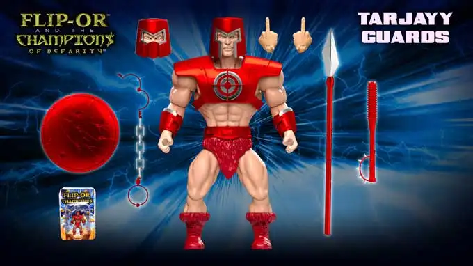 Light skin-tone Tarjayy Guard with red armor, shield, spear and accessories