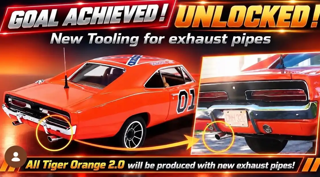 Ramen Toy Tiger Orange 2.0 rear exhaust pipe tooling comparison