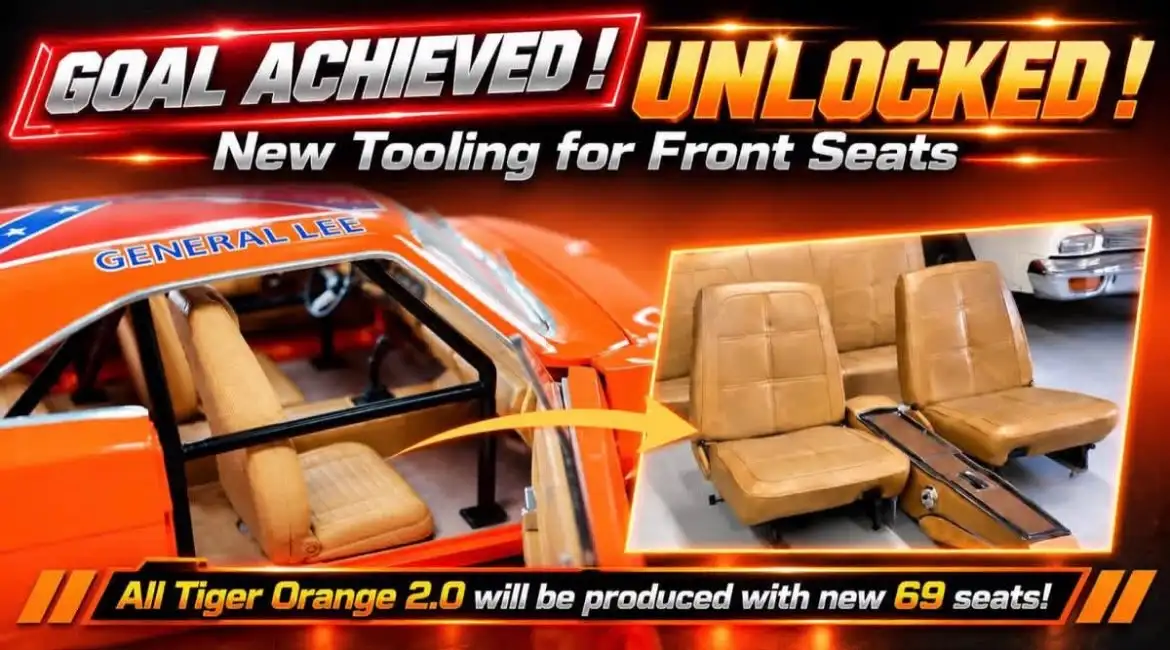 Tiger Orange 2.0 tan 1969 style front seat tooling comparison